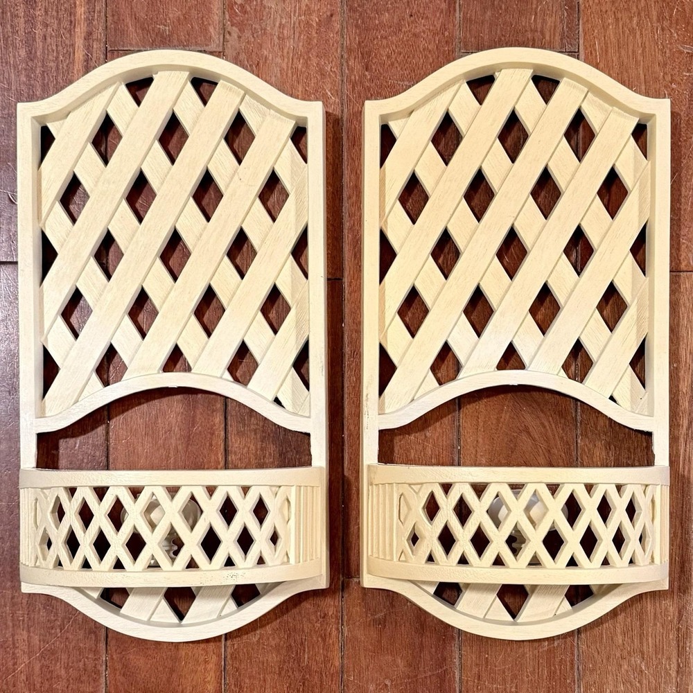 Pair VTG 1978 Burwood Wall Decor Pocket Candle Holder 2199 White Resin Lattice